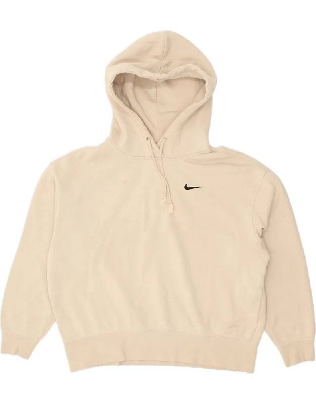 NIKE Womens Oversized Hoodie Jumper UK 14 Medium Beige Cotton Hoodie with Mock Neck Collared Structured NIKE Womens Oversized Hoodie Jumper UK 14 Medium Beige Cotton Hoodie with Mock Neck Collared Structured