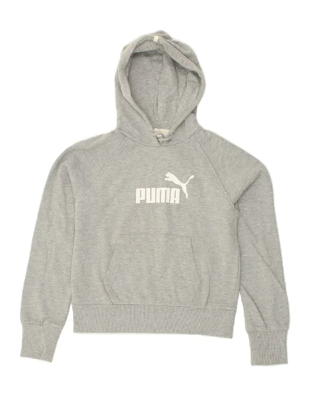 PUMA Womens Crop Graphic Hoodie Jumper UK 10 Small Grey Cotton Hoodie with Drop Shoulder Relaxed Streetwear PUMA Womens Crop Graphic Hoodie Jumper UK 10 Small Grey Cotton Hoodie with Drop Shoulder Relaxed Streetwear