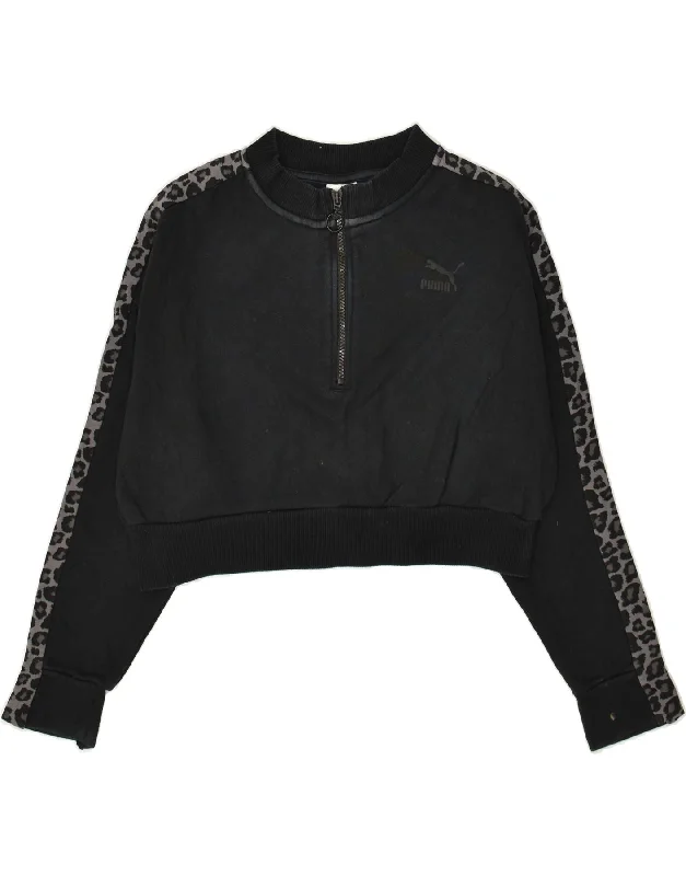 PUMA Womens Crop Zip Neck Sweatshirt Jumper UK 14 Large Black Animal Print Hoodie with Hem Patch Decorative Personalized PUMA Womens Crop Zip Neck Sweatshirt Jumper UK 14 Large Black Animal Print Hoodie with Hem Patch Decorative Personalized