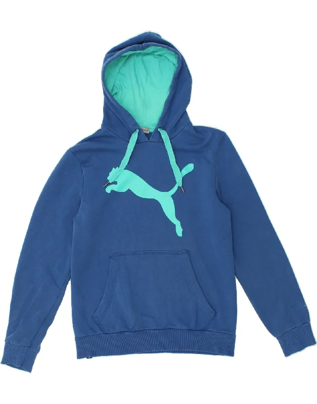PUMA Womens Graphic Hoodie Jumper UK 10 Small Blue Cotton Cotton Hoodie Fleece Lining Warmth PUMA Womens Graphic Hoodie Jumper UK 10 Small Blue Cotton Cotton Hoodie Fleece Lining Warmth