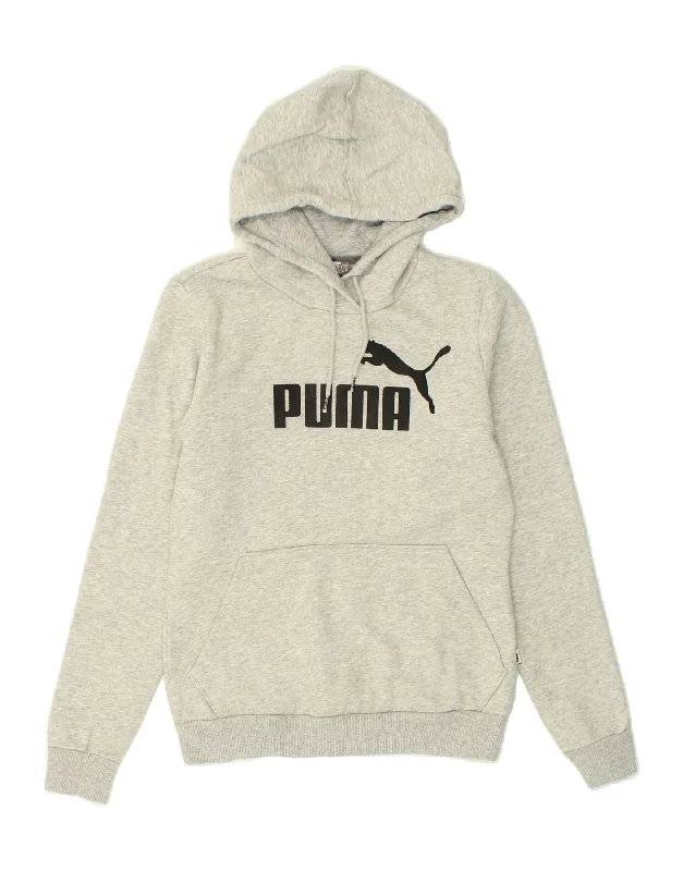 PUMA Womens Graphic Hoodie Jumper UK 10 Small Grey Flecked Cotton Hoodie with Zipper Placket Modern Functional PUMA Womens Graphic Hoodie Jumper UK 10 Small Grey Flecked Cotton Hoodie with Zipper Placket Modern Functional