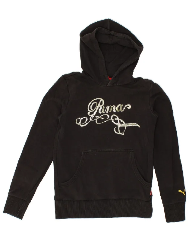 PUMA Womens Graphic Hoodie Jumper UK 12 Medium Black Hoodie with Mesh Breathable Sporty PUMA Womens Graphic Hoodie Jumper UK 12 Medium Black Hoodie with Mesh Breathable Sporty