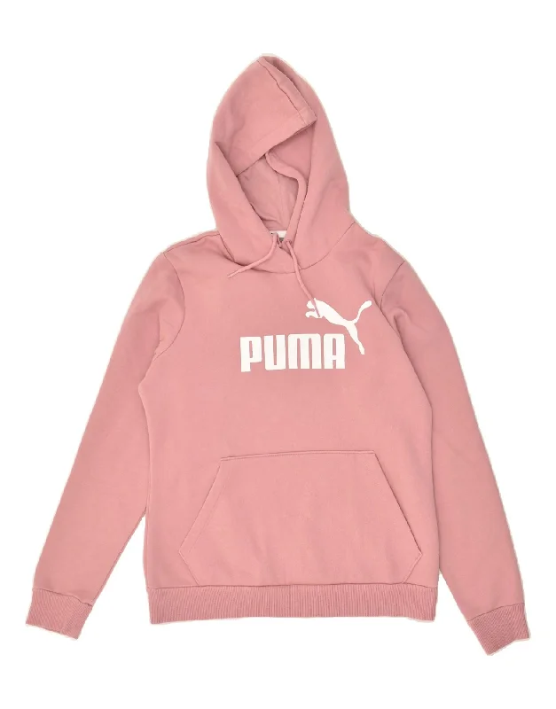 PUMA Womens Graphic Hoodie Jumper UK 12 Medium Pink Cotton Hoodie with Embroidery Detailed Premium PUMA Womens Graphic Hoodie Jumper UK 12 Medium Pink Cotton Hoodie with Embroidery Detailed Premium