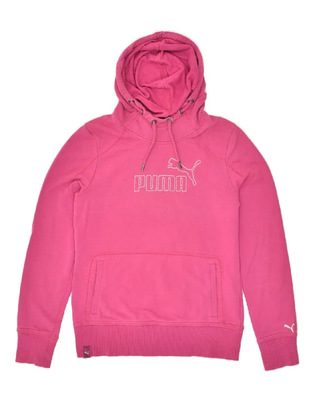 PUMA Womens Graphic Hoodie Jumper UK 12 Medium Pink Cotton Hoodie with Puffed Sleeves Voluminous Trendy PUMA Womens Graphic Hoodie Jumper UK 12 Medium Pink Cotton Hoodie with Puffed Sleeves Voluminous Trendy