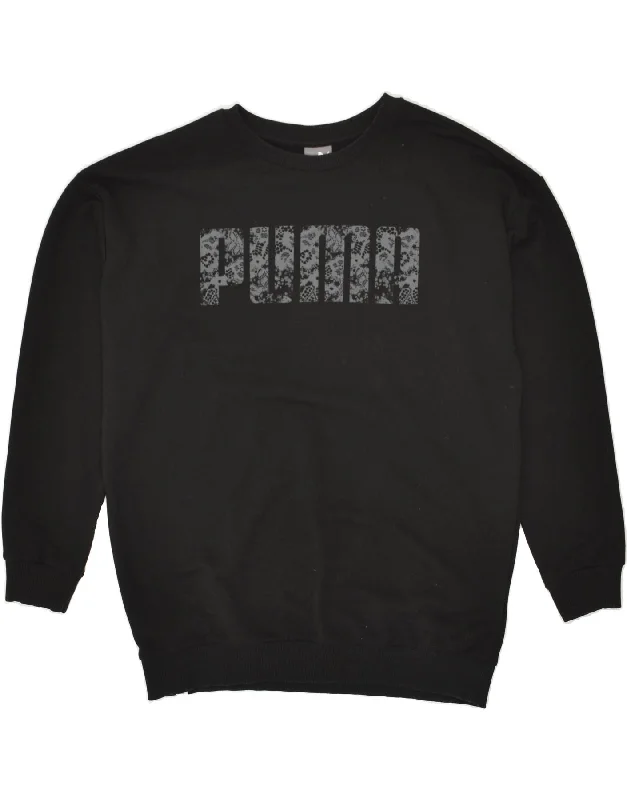 PUMA Womens Graphic Sweatshirt Jumper UK 14 Large Black Cotton Hoodie with Cuffed Sleeves Snug Secure PUMA Womens Graphic Sweatshirt Jumper UK 14 Large Black Cotton Hoodie with Cuffed Sleeves Snug Secure