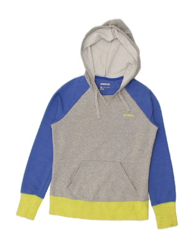 REEBOK Womens Hoodie Jumper UK 14 Medium Grey Colourblock Hoodie with Neon Bright Vibrant REEBOK Womens Hoodie Jumper UK 14 Medium Grey Colourblock Hoodie with Neon Bright Vibrant