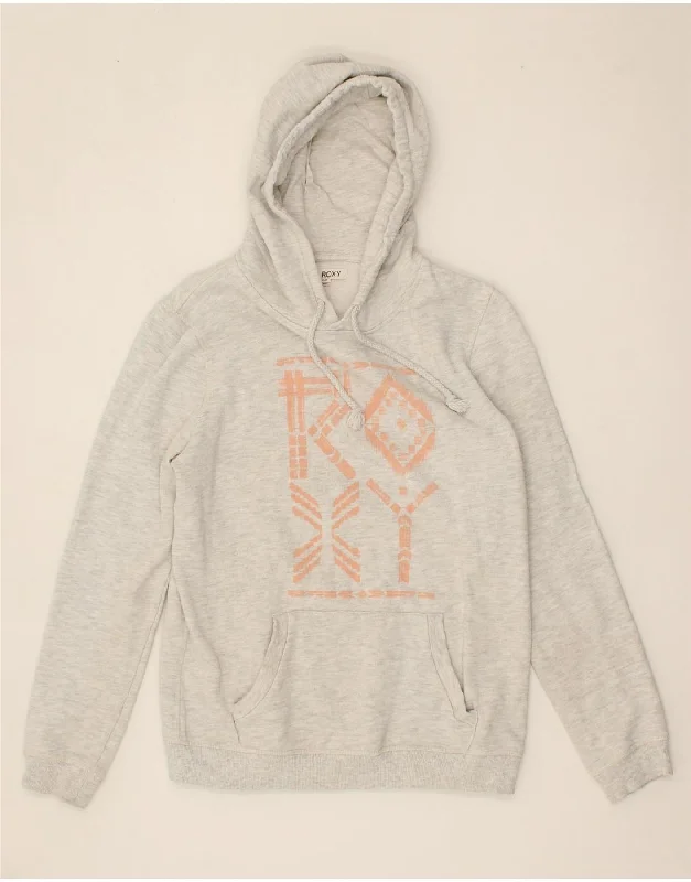 ROXY Womens Graphic Hoodie Jumper UK 14 Medium Grey Cotton Hoodie with High-Low Hem Asymmetrical Trendy ROXY Womens Graphic Hoodie Jumper UK 14 Medium Grey Cotton Hoodie with High-Low Hem Asymmetrical Trendy