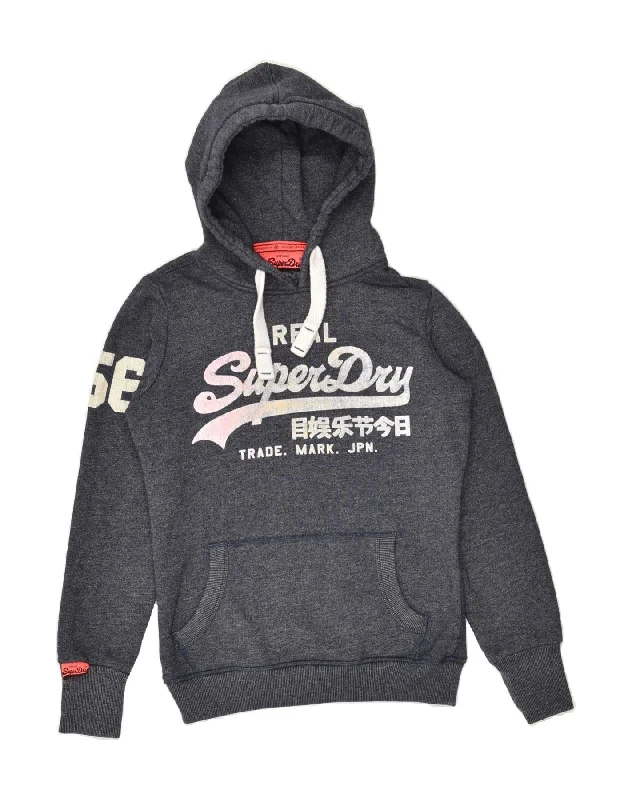 SUPERDRY Womens Graphic Hoodie Jumper UK 10 Small Grey Flecked Cotton Hoodie with Half-Zip Sporty Casual SUPERDRY Womens Graphic Hoodie Jumper UK 10 Small Grey Flecked Cotton Hoodie with Half-Zip Sporty Casual