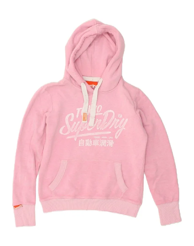 SUPERDRY Womens Graphic Hoodie Jumper UK 10 Small Pink Cotton Hoodie with Hood Adjustable Protection SUPERDRY Womens Graphic Hoodie Jumper UK 10 Small Pink Cotton Hoodie with Hood Adjustable Protection