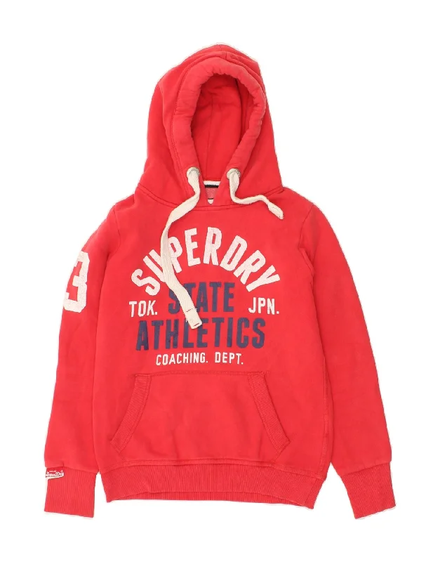SUPERDRY Womens Graphic Hoodie Jumper UK 10 Small Red Cotton Hoodie with Drawcord Adjustable Secure SUPERDRY Womens Graphic Hoodie Jumper UK 10 Small Red Cotton Hoodie with Drawcord Adjustable Secure