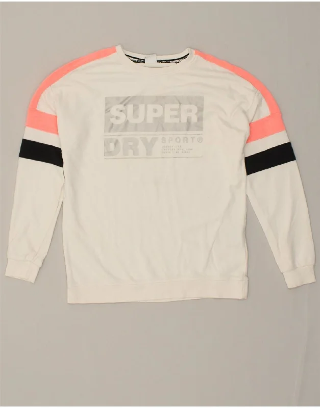 SUPERDRY Womens Graphic Sweatshirt Jumper UK 10 Small White Colourblock Hoodie Sweatshirt Pullover SUPERDRY Womens Graphic Sweatshirt Jumper UK 10 Small White Colourblock Hoodie Sweatshirt Pullover