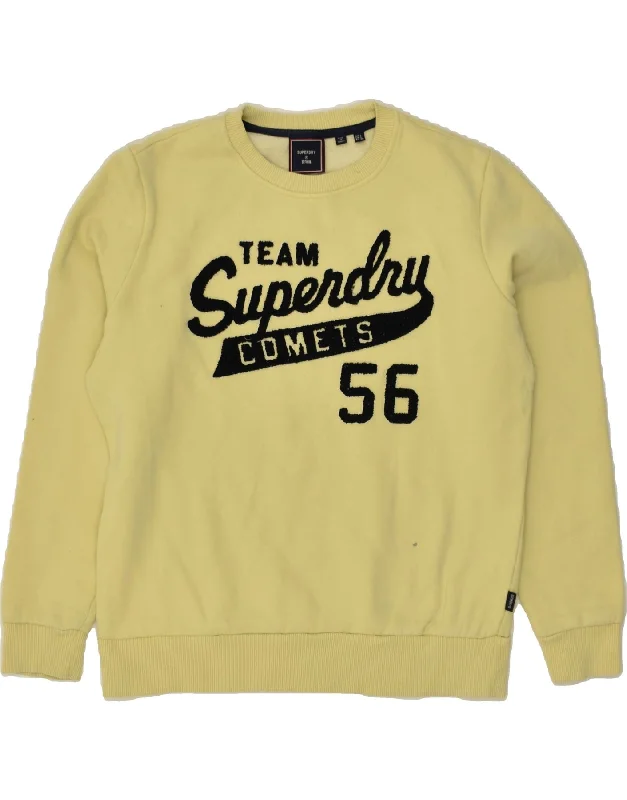 SUPERDRY Womens Graphic Sweatshirt Jumper UK 10 Small Yellow Cotton Hoodie with Raglan Sleeves Sporty Comfortable SUPERDRY Womens Graphic Sweatshirt Jumper UK 10 Small Yellow Cotton Hoodie with Raglan Sleeves Sporty Comfortable