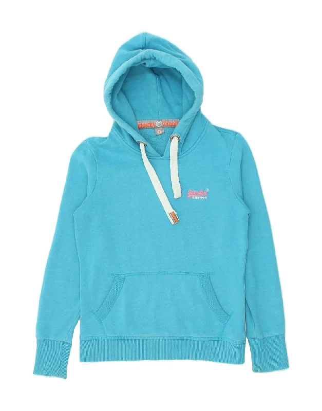 SUPERDRY Womens Hoodie Jumper UK 10 Small Blue Cotton Hoodie with Batwing Sleeves Loose Dramatic SUPERDRY Womens Hoodie Jumper UK 10 Small Blue Cotton Hoodie with Batwing Sleeves Loose Dramatic