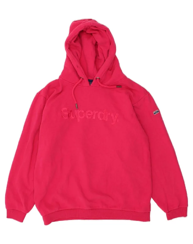 SUPERDRY Womens Oversized Hoodie Jumper UK 14 Medium Pink Cotton Hoodie with Zipper Placket Modern Functional SUPERDRY Womens Oversized Hoodie Jumper UK 14 Medium Pink Cotton Hoodie with Zipper Placket Modern Functional