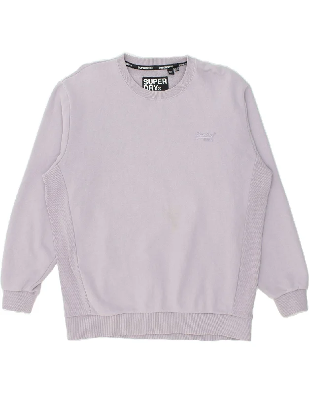 SUPERDRY Womens Sweatshirt Jumper UK 12 Medium Purple Cotton Hoodie with Rolled Sleeves Casual Relaxed SUPERDRY Womens Sweatshirt Jumper UK 12 Medium Purple Cotton Hoodie with Rolled Sleeves Casual Relaxed