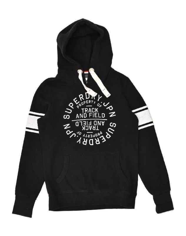 SUPERDRY Womens Track & Field Graphic Hoodie Jumper UK 14 Medium Black Hoodie with Toggle Buttons Decorative Unique SUPERDRY Womens Track & Field Graphic Hoodie Jumper UK 14 Medium Black Hoodie with Toggle Buttons Decorative Unique
