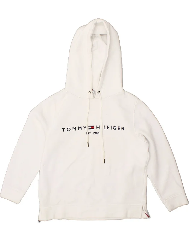 TOMMY HILFIGER Womens Loose Fit Graphic Hoodie Jumper UK 14 Medium White Hoodie Jacket Zipper Layering TOMMY HILFIGER Womens Loose Fit Graphic Hoodie Jumper UK 14 Medium White Hoodie Jacket Zipper Layering
