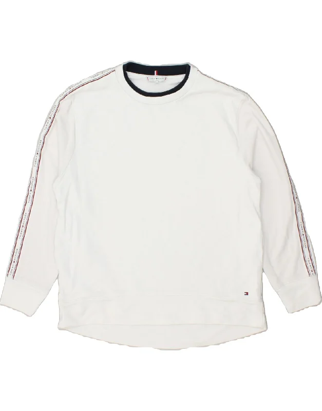 TOMMY HILFIGER Womens Sweatshirt Jumper UK 14 Medium White Hoodie with Tied Waist Feminine Flattering TOMMY HILFIGER Womens Sweatshirt Jumper UK 14 Medium White Hoodie with Tied Waist Feminine Flattering