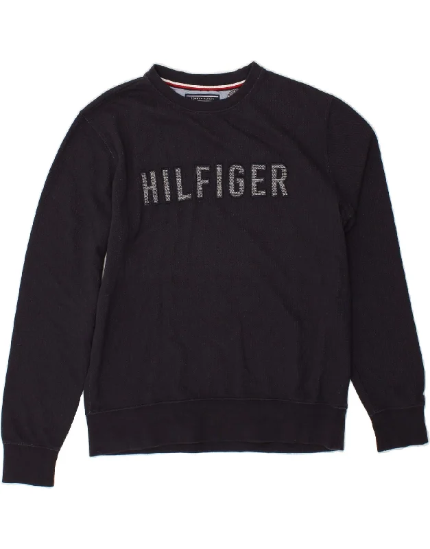 TOMMY HILFIGER Womens Vintage Fit Sweatshirt Jumper UK 14 Medium Navy Blue Hoodie with Frayed Bohemian Relaxed TOMMY HILFIGER Womens Vintage Fit Sweatshirt Jumper UK 14 Medium Navy Blue Hoodie with Frayed Bohemian Relaxed