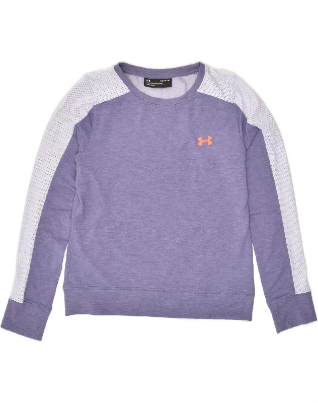 UNDER ARMOUR Womens Sweatshirt Jumper UK 14 Medium Purple Colourblock Hoodie with Illustration Artistic Creative UNDER ARMOUR Womens Sweatshirt Jumper UK 14 Medium Purple Colourblock Hoodie with Illustration Artistic Creative