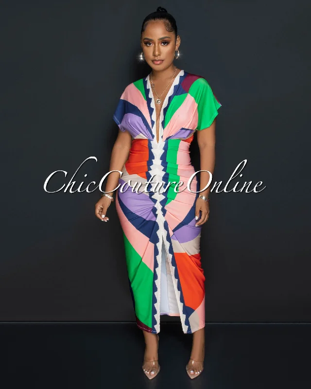 Ellender Green Multi-Color Print Deep V Neck Draped Maxi Dress Comfortable Flowy Maxi Dress Ellender Green Multi-Color Print Deep V Neck Draped Maxi Dress Comfortable Flowy Maxi Dress