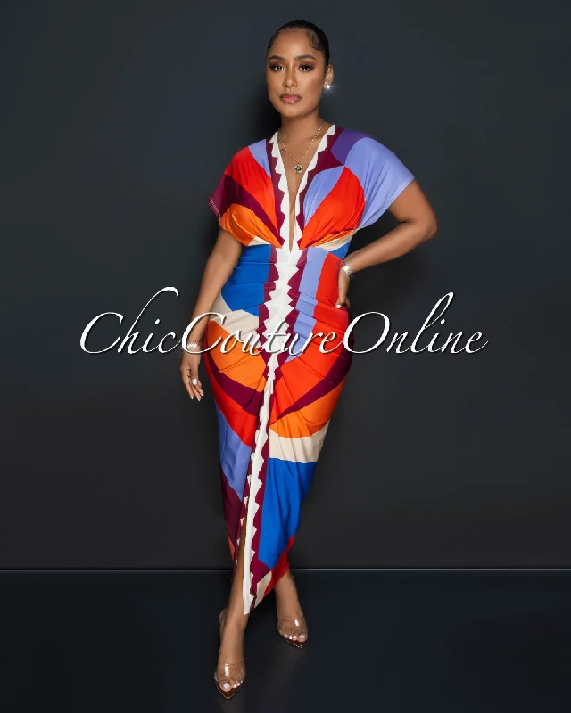 Ellender Red Multi-Color Print Deep V Neck Draped Maxi Dress Chic Summer Floral Maxi Dress Ellender Red Multi-Color Print Deep V Neck Draped Maxi Dress Chic Summer Floral Maxi Dress