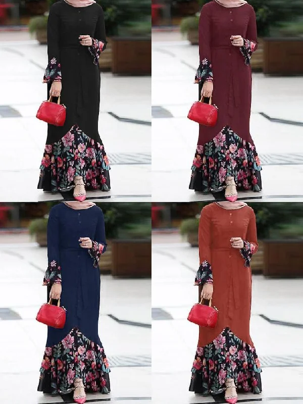 Floral Print Patchwork Mermaid Hem Long Sleeve Lace-up Women Maxi Dress Elegant Velvet Maxi Dress Floral Print Patchwork Mermaid Hem Long Sleeve Lace-up Women Maxi Dress Elegant Velvet Maxi Dress