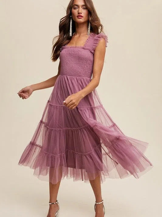 Living my Own Fairytale Smocked Mesh Ruffle Tiered Maxi Dress Comfortable Maxi Dress with Belt Living my Own Fairytale Smocked Mesh Ruffle Tiered Maxi Dress Comfortable Maxi Dress with Belt