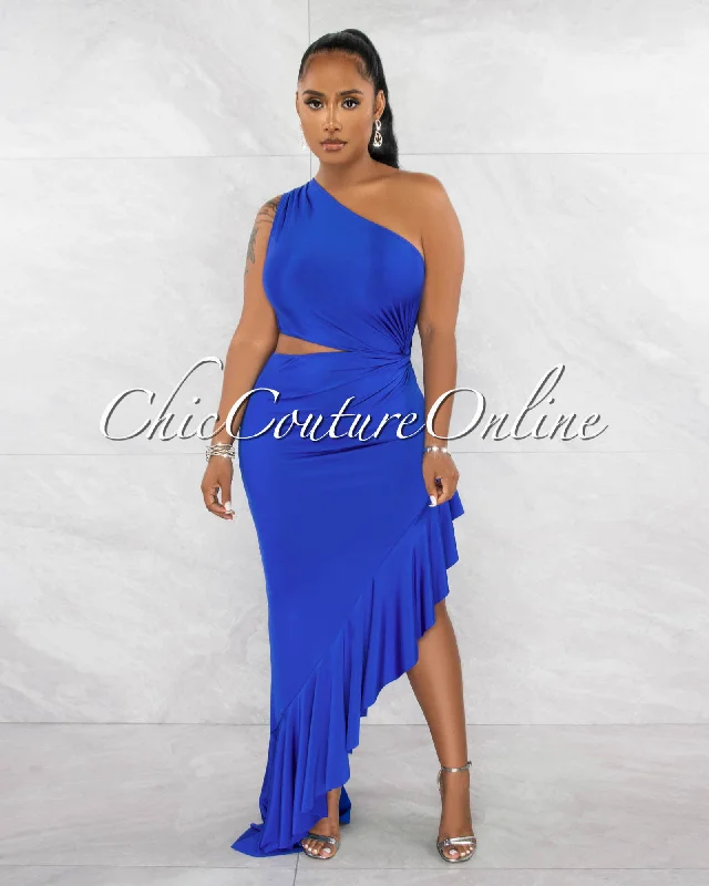 Nilia Royal Blue Cut-Out Hi-Lo Ruffle Hem Maxi Dress Comfortable Bohemian Maxi Dress Nilia Royal Blue Cut-Out Hi-Lo Ruffle Hem Maxi Dress Comfortable Bohemian Maxi Dress