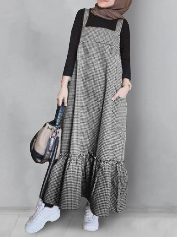 Plaid Patchwork Zip Back Casual Sleeveless Strappy Pocket Women Maxi Dress Comfortable Flowy Maxi Dress Plaid Patchwork Zip Back Casual Sleeveless Strappy Pocket Women Maxi Dress Comfortable Flowy Maxi Dress