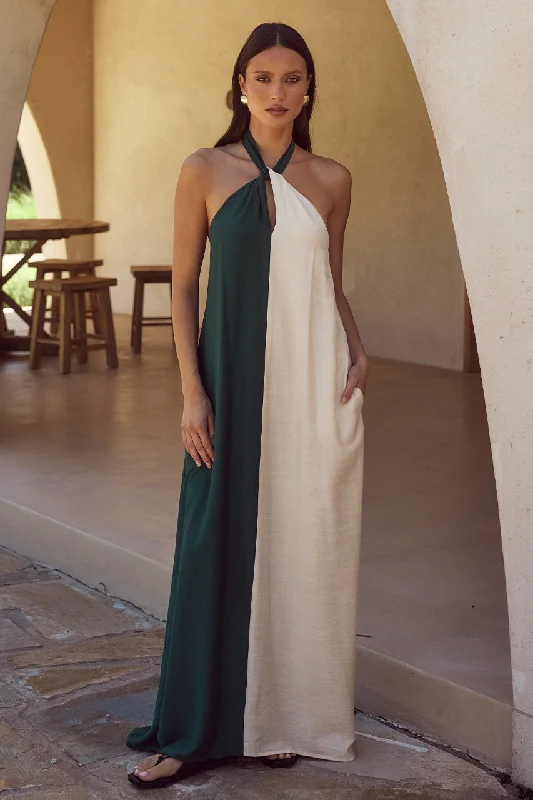 RIVIERA MAXI DRESS - EMERALD/SAND Stylish A-Line Maxi Dress