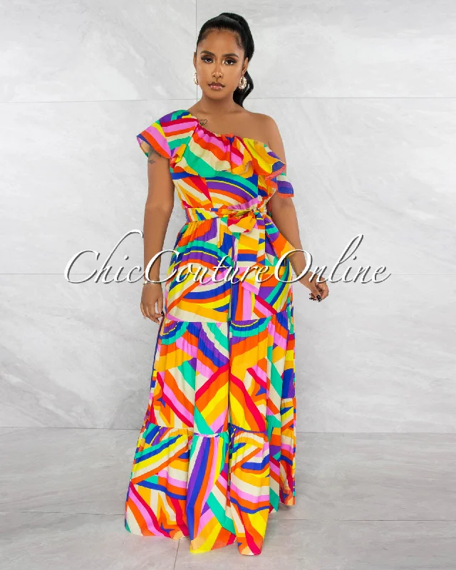 Rosalinda Multi-Color Print Single Shoulder Ruffle Maxi Dress Elegant Lace-Up Maxi Dress Rosalinda Multi-Color Print Single Shoulder Ruffle Maxi Dress Elegant Lace-Up Maxi Dress
