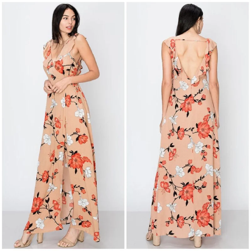 Taupe Deep V Faux Wrap Floral Cherry Blossom Open Back Maxi Dress Cozy Knit Maxi Dress Taupe Deep V Faux Wrap Floral Cherry Blossom Open Back Maxi Dress Cozy Knit Maxi Dress
