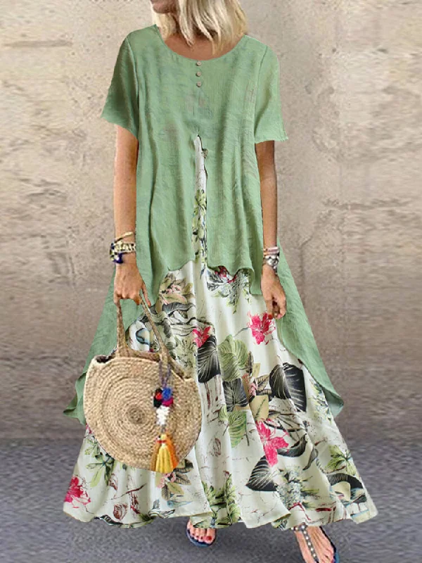 Vintage Short Sleeve O-neck Print Patchwork Pocket Long Women Maxi Dress Elegant Lace Maxi Dress Vintage Short Sleeve O-neck Print Patchwork Pocket Long Women Maxi Dress Elegant Lace Maxi Dress