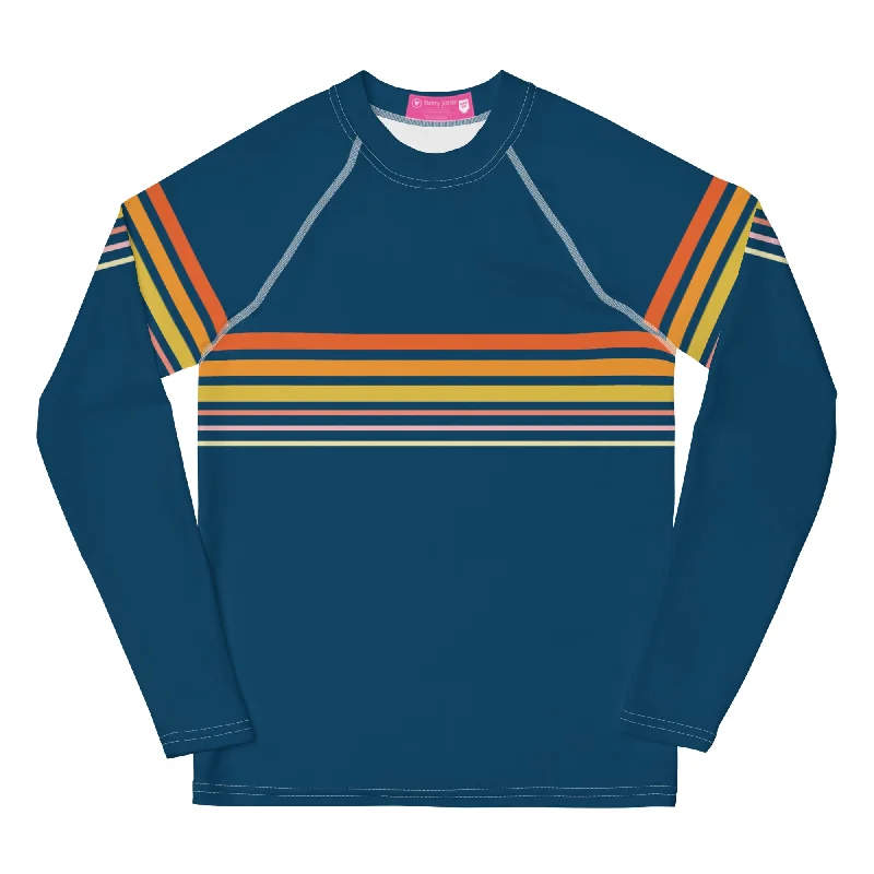 Girls Tween (8-20) Vintage 70s Stripe Rash Guard, Swim Shirt UPF 50+ Tropical Print One-Piece Girls Tween (8-20) Vintage 70s Stripe Rash Guard, Swim Shirt UPF 50+ Tropical Print One-Piece