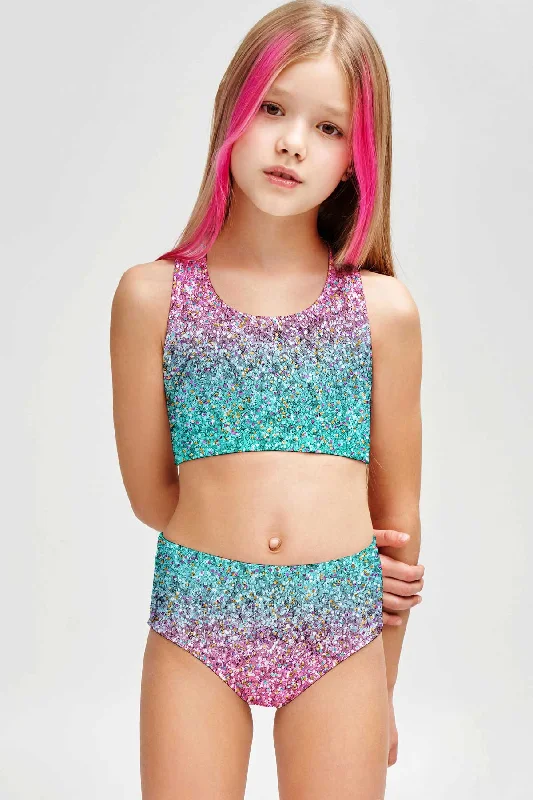 Maldives Claire Pink Glitter Two-Piece Swimsuit Sporty Swim Set - Girls Stylish Swimsuit Set Maldives Claire Pink Glitter Two-Piece Swimsuit Sporty Swim Set - Girls Stylish Swimsuit Set