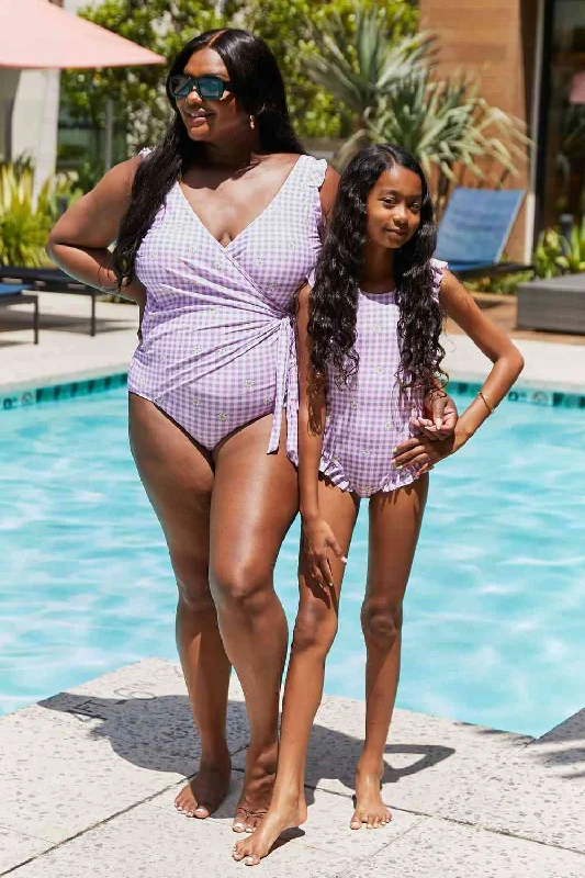 Float On Ruffle Faux Wrap One-Piece Women's Swimsuit in Carnation Pink Mesh Panel Swimwear Float On Ruffle Faux Wrap One-Piece Women's Swimsuit in Carnation Pink Mesh Panel Swimwear