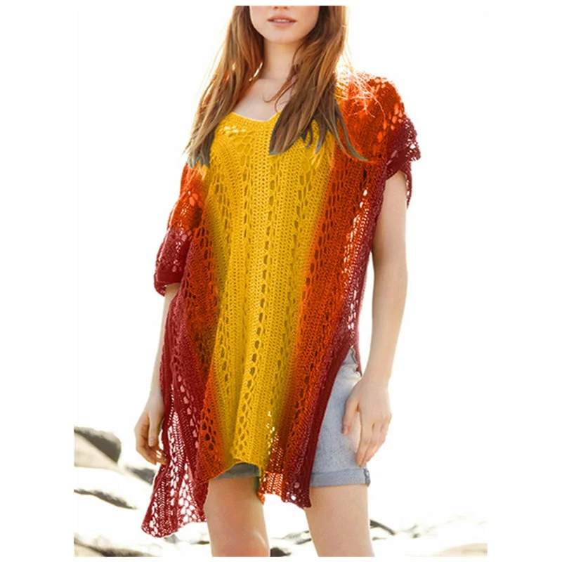 Wholesale 2023 Knitting Swimsuit Crochet Bikini Bohemia Style Beach Cover Ups Rainbow Strip Vestido Hole Knitted Bath Exits Wear Strappy Back Bikini Wholesale 2023 Knitting Swimsuit Crochet Bikini Bohemia Style Beach Cover Ups Rainbow Strip Vestido Hole Knitted Bath Exits Wear Strappy Back Bikini