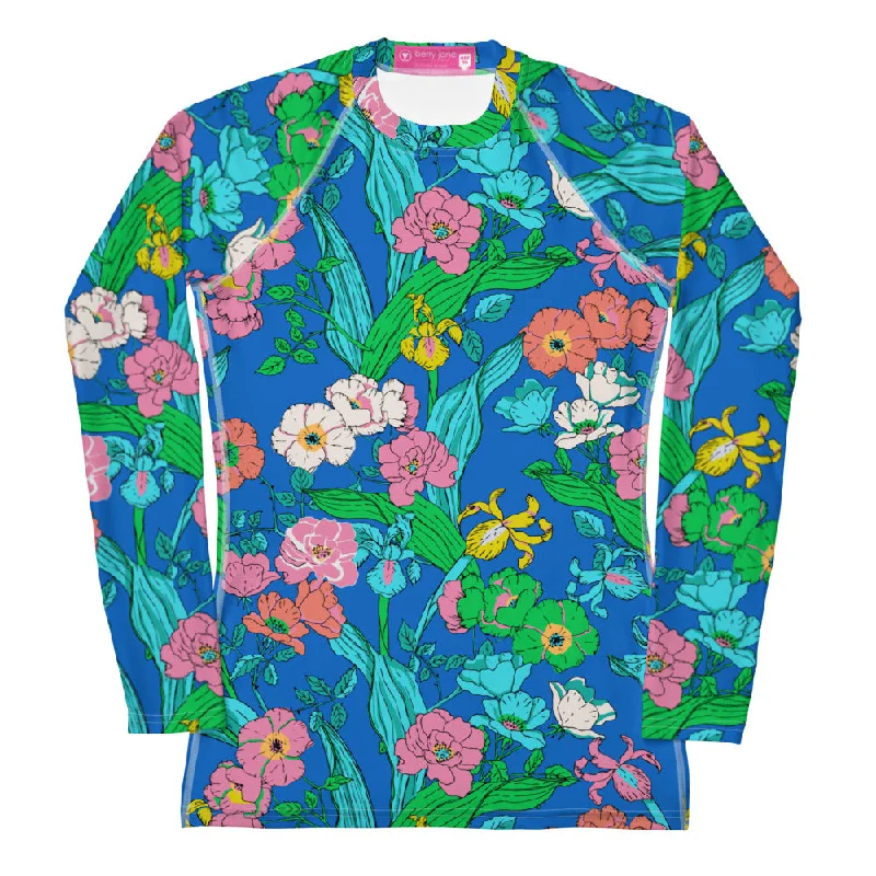 Women's Long Sleeve Swim Shirt Rash Guard - Electric Blue Paradise Sleek Full Coverage Women's Long Sleeve Swim Shirt Rash Guard - Electric Blue Paradise Sleek Full Coverage