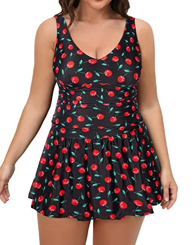 Women Plus Size One Piece Tummy Control Swimsuit With Skirt-Black Cherry Beach Ready Swimsuit Women Plus Size One Piece Tummy Control Swimsuit With Skirt-Black Cherry Beach Ready Swimsuit