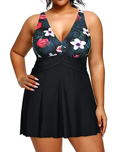 Women's Full Power Mesh Lining Plus Size One Piece Swimsuit-Black Floral Chic Beach Cover-Up Women's Full Power Mesh Lining Plus Size One Piece Swimsuit-Black Floral Chic Beach Cover-Up
