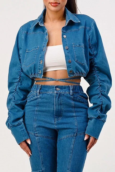 CASUAL CROPPED LONG SLEEVE DENIM JACKET Tailored Jacket Straight Jacket A-Line Jacket CASUAL CROPPED LONG SLEEVE DENIM JACKET Tailored Jacket Straight Jacket A-Line Jacket