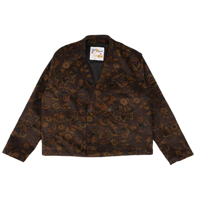 Collarless Jacket - Paisley Corduroy - Brown Oversized Jacket Tailored Jacket Straight Jacket Collarless Jacket - Paisley Corduroy - Brown Oversized Jacket Tailored Jacket Straight Jacket