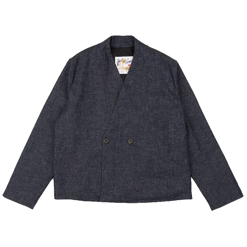 Collarless Jacket - Slub Nep Rinsed - Indigo Fitted Jacket Loose Jacket Oversized Jacket Collarless Jacket - Slub Nep Rinsed - Indigo Fitted Jacket Loose Jacket Oversized Jacket