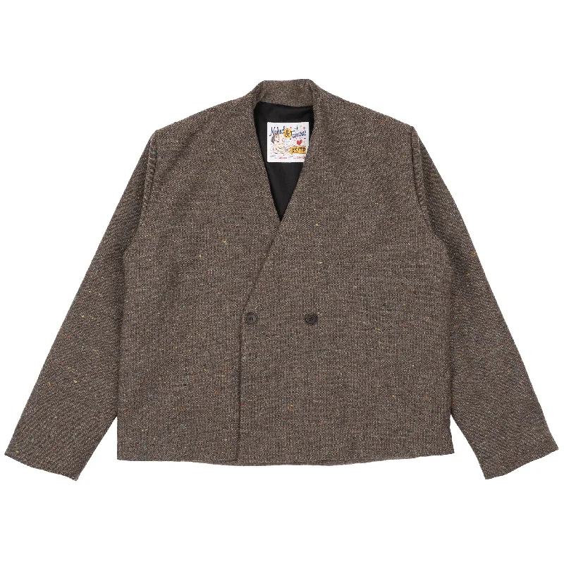 Collarless Jacket - Wool Blend Multi Nep - Brown Print Jacket Jacquard Jacket Patchwork Jacket Collarless Jacket - Wool Blend Multi Nep - Brown Print Jacket Jacquard Jacket Patchwork Jacket