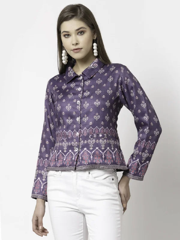 Myshka Women Purple Cotton Blend Printed Full Sleeve Shirt Collar Casual Jacket Herringbone Jacket Checkered Jacket Solid Jacket Myshka Women Purple Cotton Blend Printed Full Sleeve Shirt Collar Casual Jacket Herringbone Jacket Checkered Jacket Solid Jacket