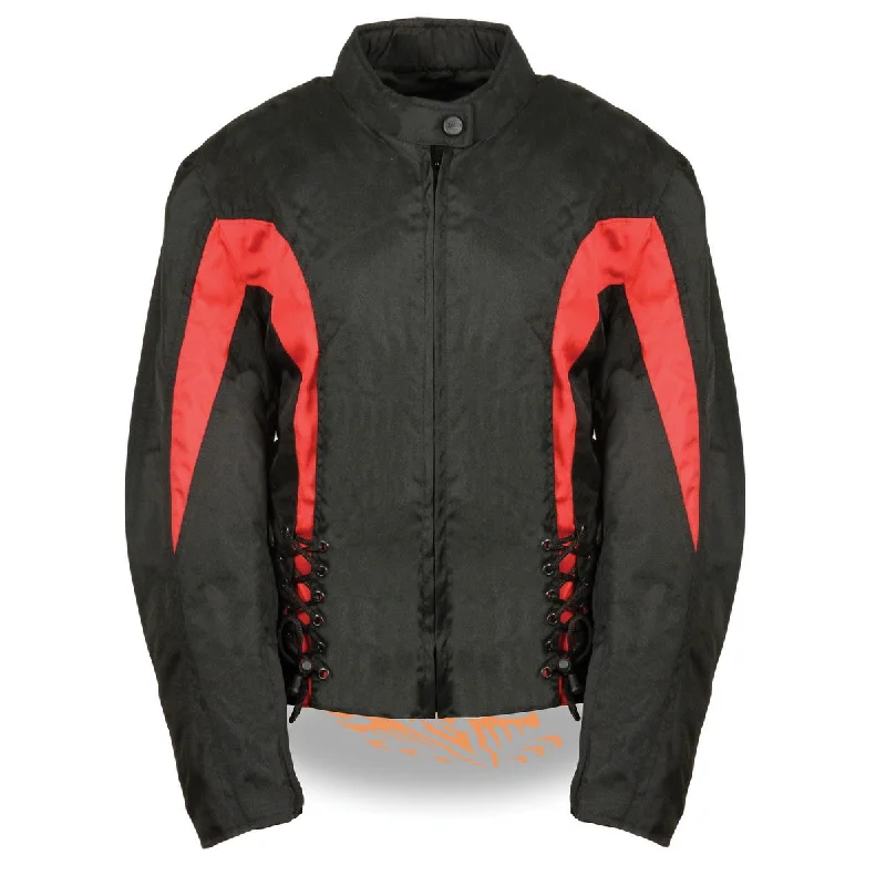 Nexgen SH2188 Women's Black and Red Textile Motorcycle Riding Jacket with Side Stretch and Lacing One-Shoulder Jacket Off-the-Shoulder Jacket Asymmetrical Jacket Nexgen SH2188 Women's Black and Red Textile Motorcycle Riding Jacket with Side Stretch and Lacing One-Shoulder Jacket Off-the-Shoulder Jacket Asymmetrical Jacket