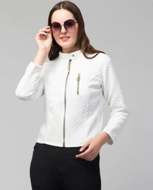 PAVONINE White Color Burfi-Design Zipper Jacket For Girls Insulated Jacket Fitted Jacket Loose Jacket PAVONINE White Color Burfi-Design Zipper Jacket For Girls Insulated Jacket Fitted Jacket Loose Jacket