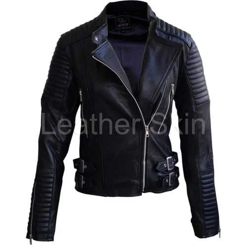 Women Black Padded Leather Jacket Denim Jacket Leather Jacket Suede Jacket