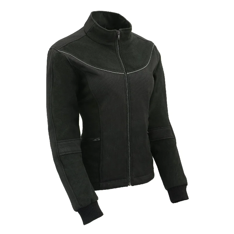 Women Textile & Fleece Combo jacket w/ Reflective Detailing Tiered Jacket Buttoned Jacket Zippered Jacket Women Textile & Fleece Combo jacket w/ Reflective Detailing Tiered Jacket Buttoned Jacket Zippered Jacket
